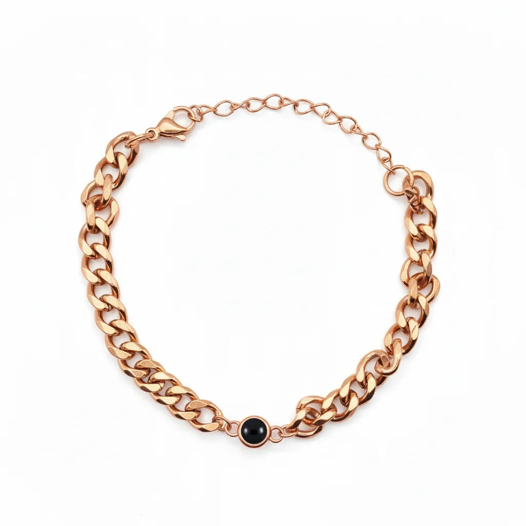 Personalized Curb Chain Photo Projection Bracelet - Rose Gold1