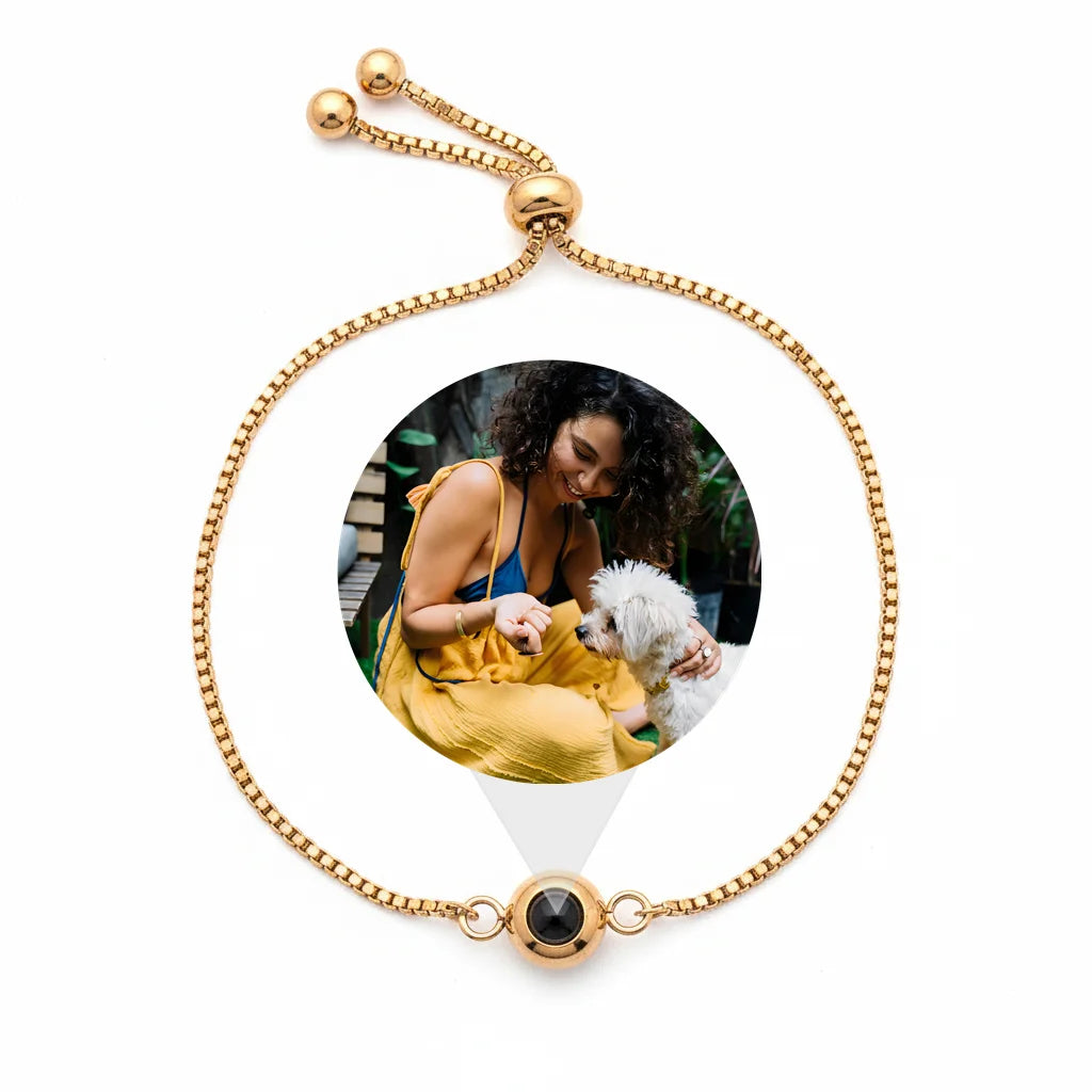 Personalized Box Chain Minimalist Photo Projection Bracelet - Gold