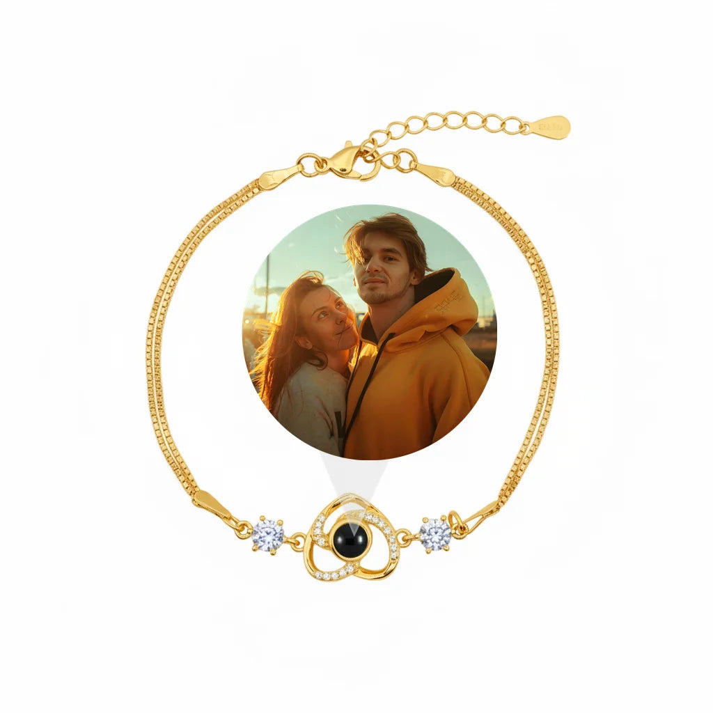 Personalized Heart Pendant Photo Projection Bracelet - Gold