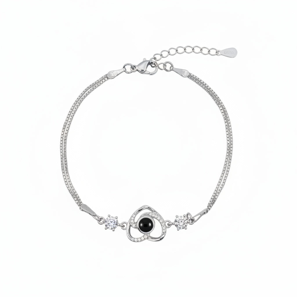 Personalized Heart Pendant Photo Projection Bracelet - Silver
