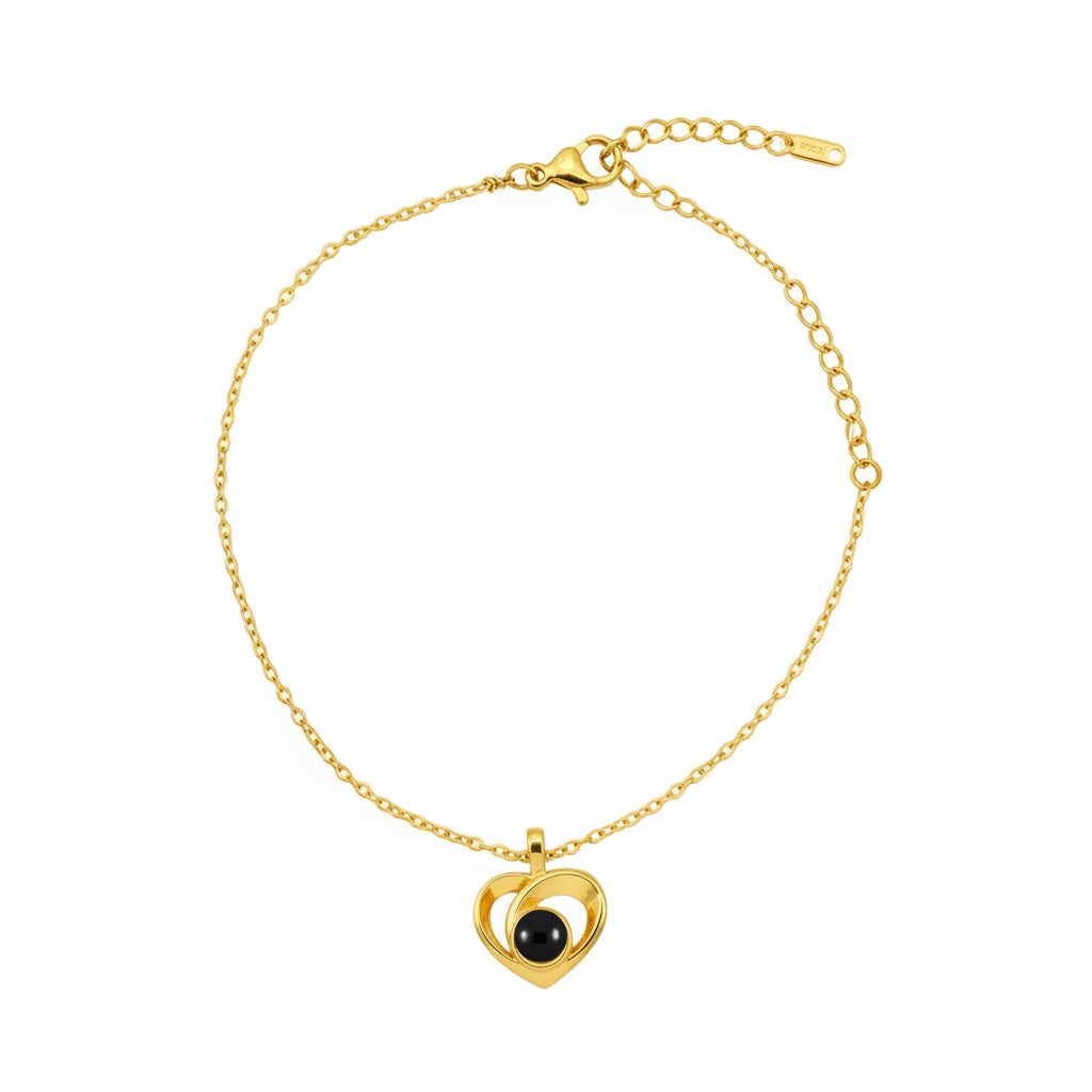Personalized Fine Cable Chain Heart Photo Projection Bracelet - Gold
