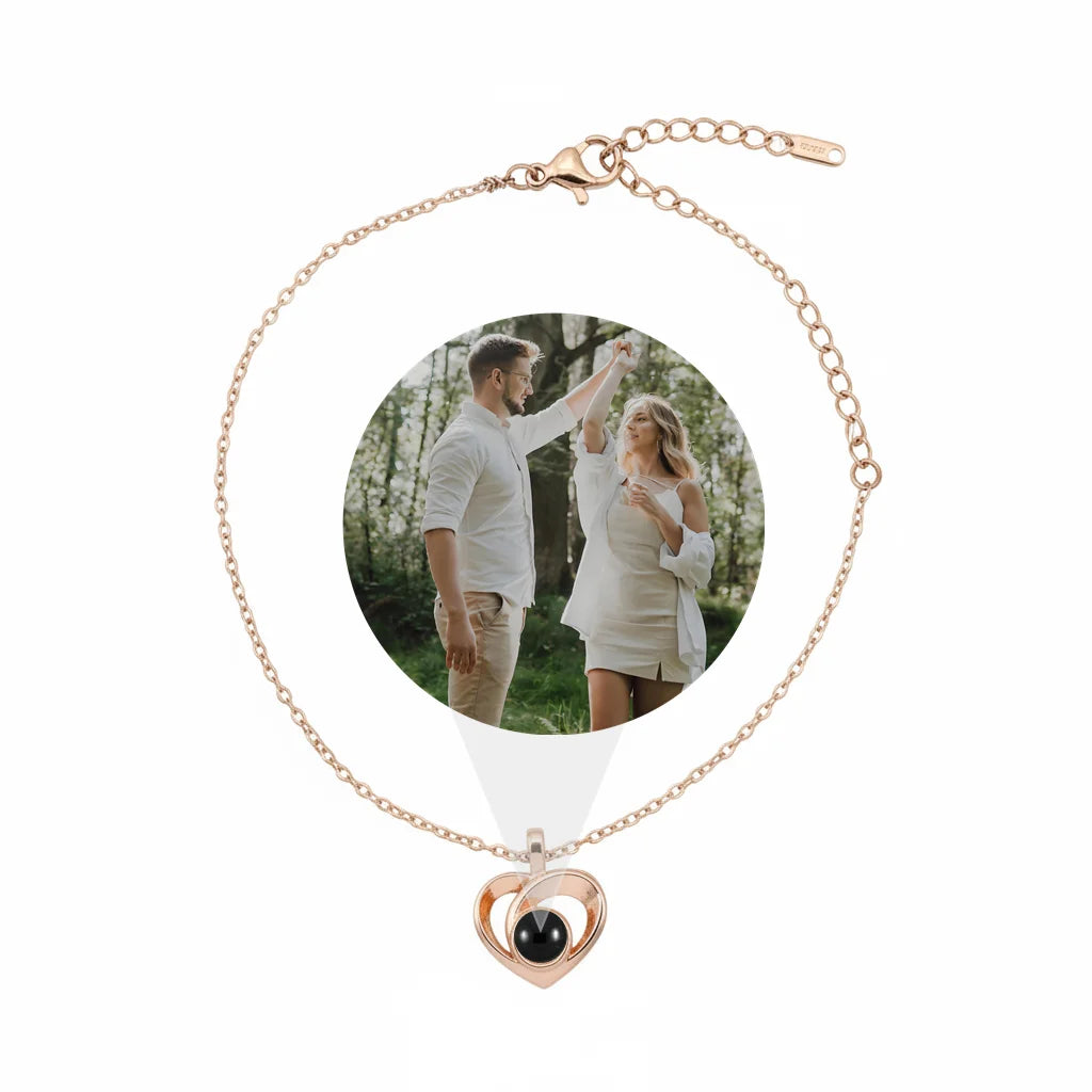 Personalized Fine Cable Chain Heart Photo Projection Bracelet - Rose Gold