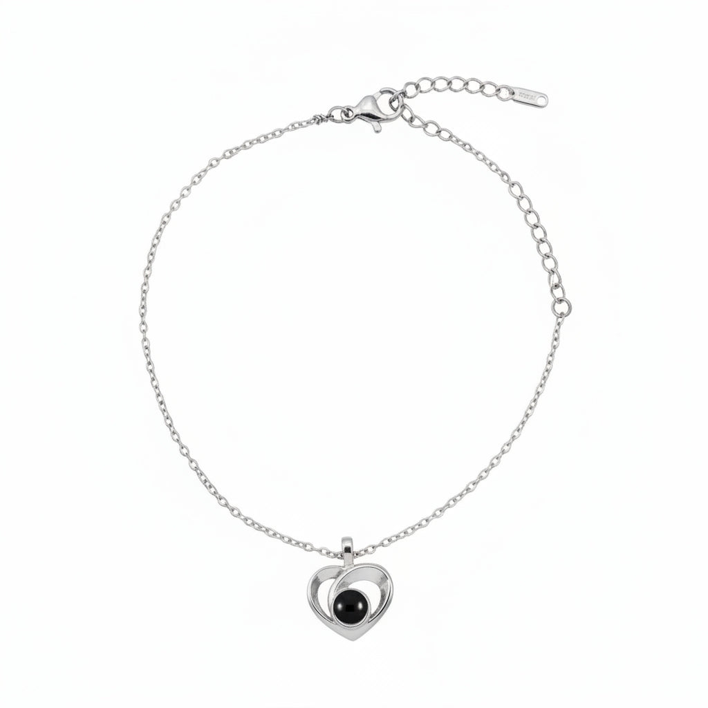 Personalized Fine Cable Chain Heart Photo Projection Bracelet - Silver
