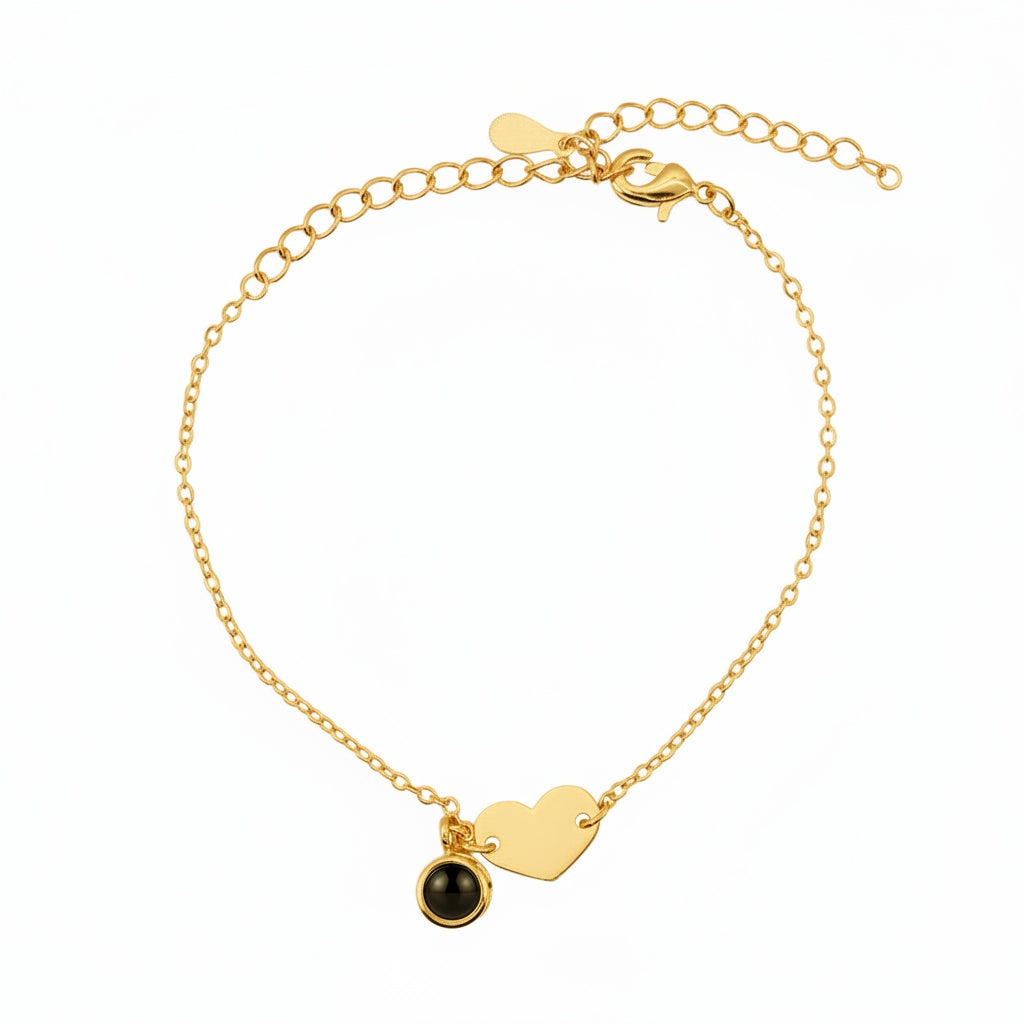 Personalized Heart and Circle Photo Projection Bracelet - Gold