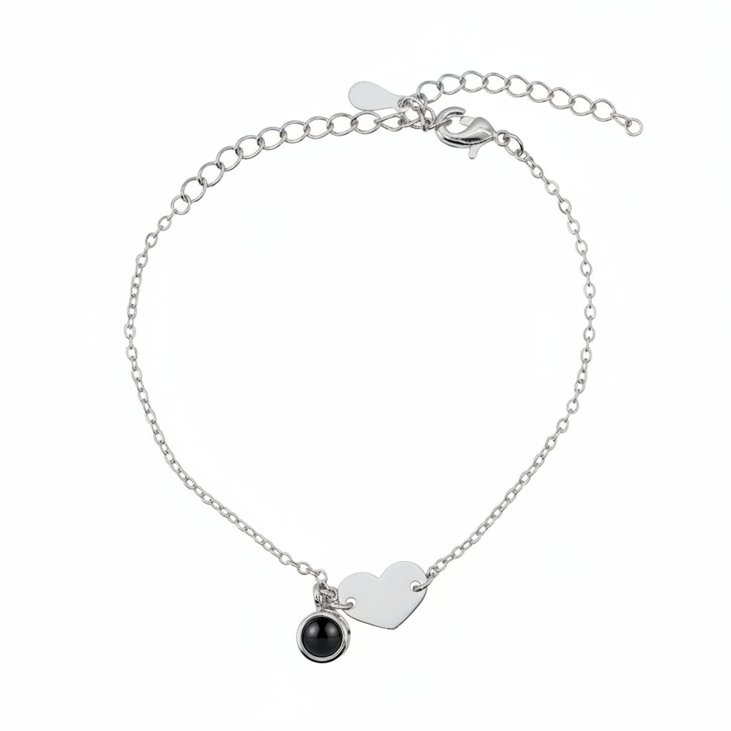 Personalized Heart and Circle Photo Projection Bracelet - Silver