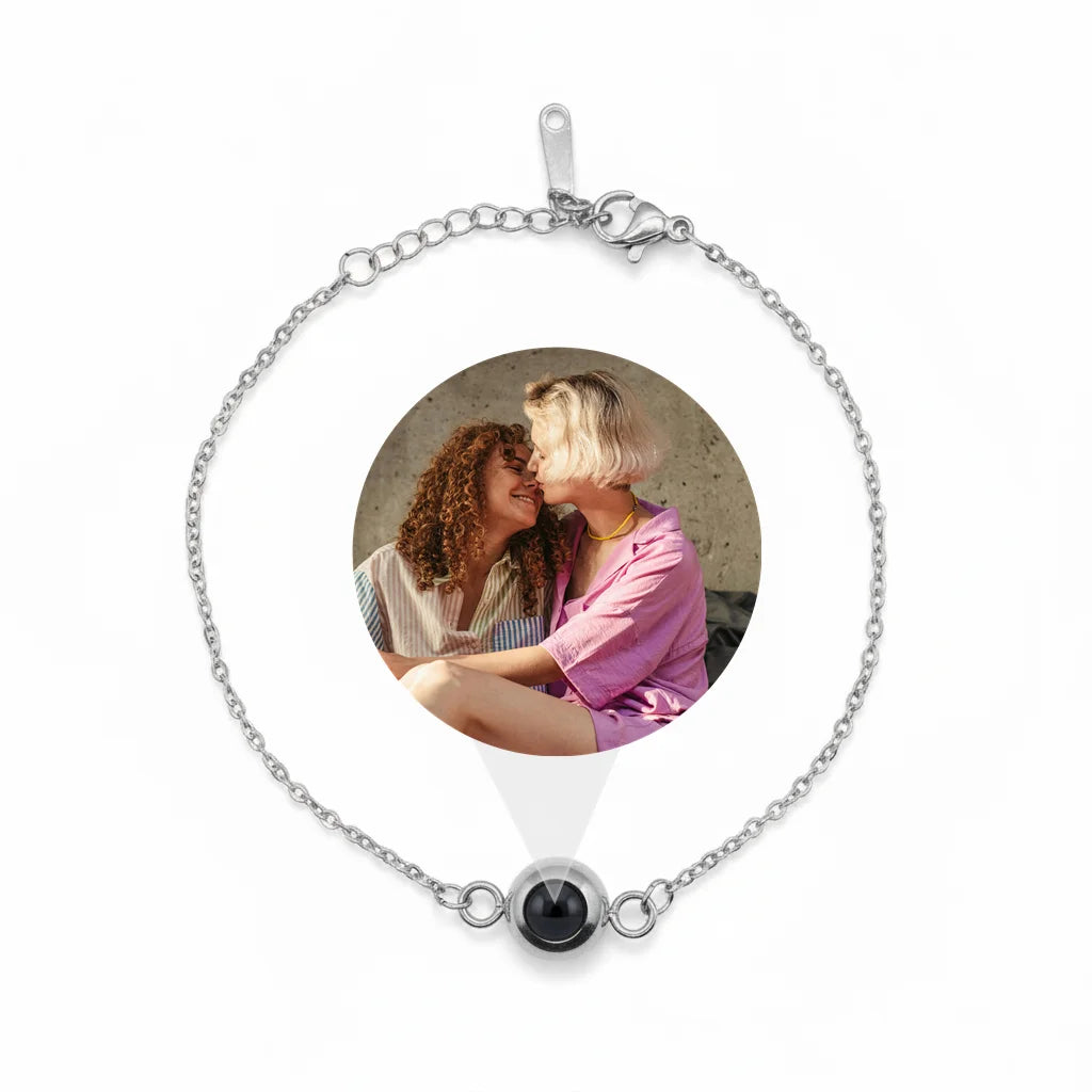 Personalized Circle Photo Projection Bracelet - Silver
