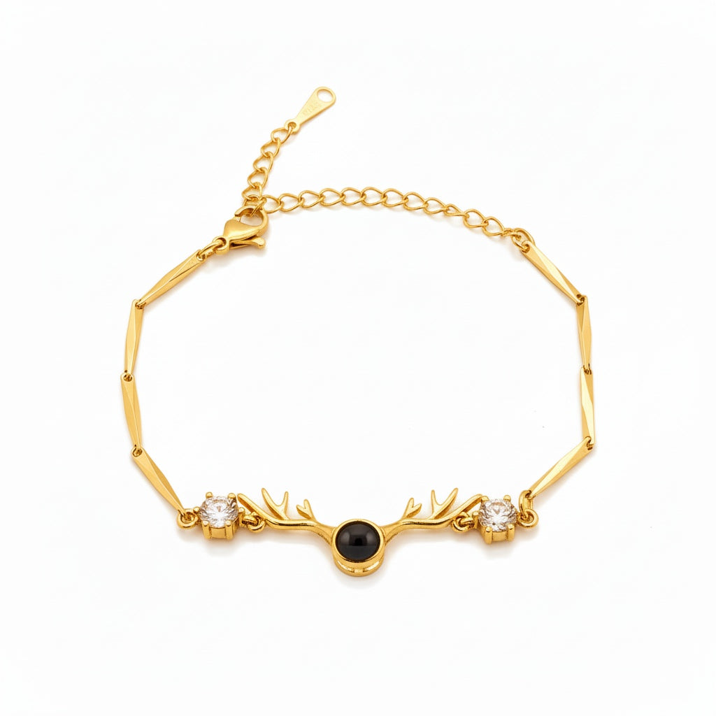 Personalized Antler Motif Photo Projection Bracelet - Gold