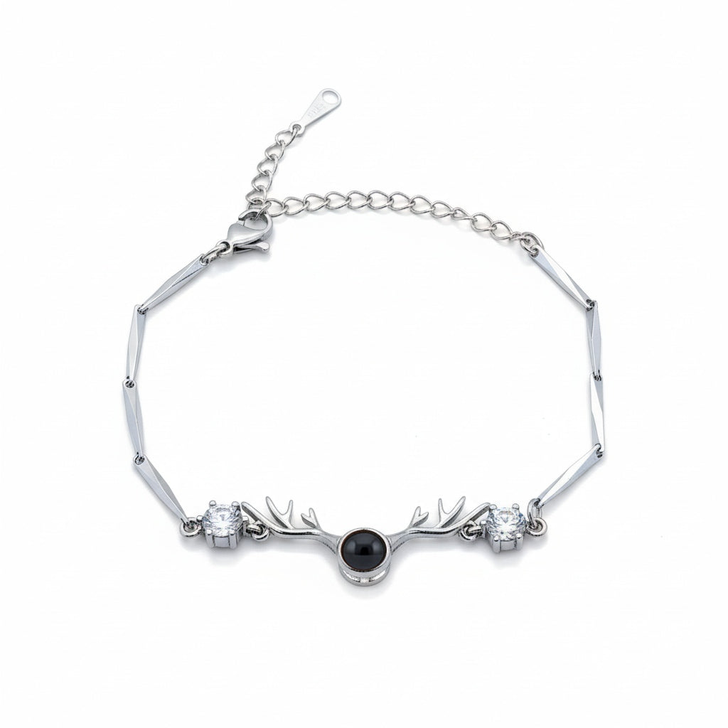 Personalized Antler Motif Photo Projection Bracelet - Silver