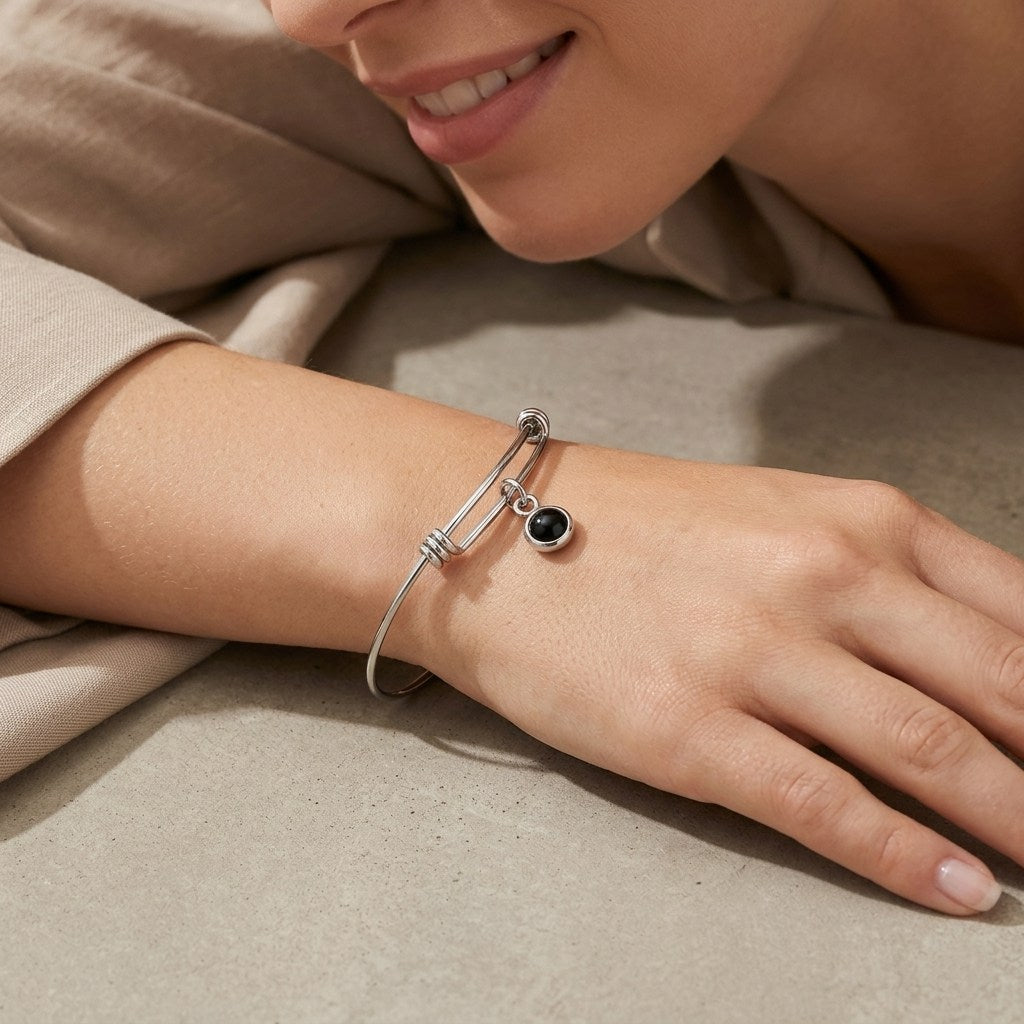 Personalized Circle Photo Projection Bangle Bracelet