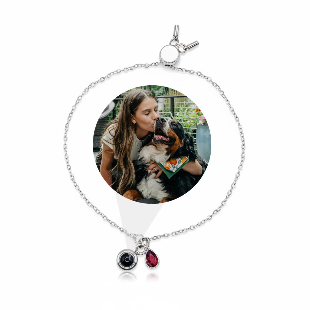 Personalized Birthstone Photo Projection Bracelet - Silver