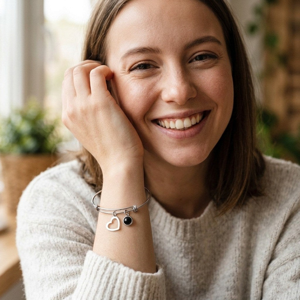 Personalized Hollow Heart Photo Projection Bangle Bracelet