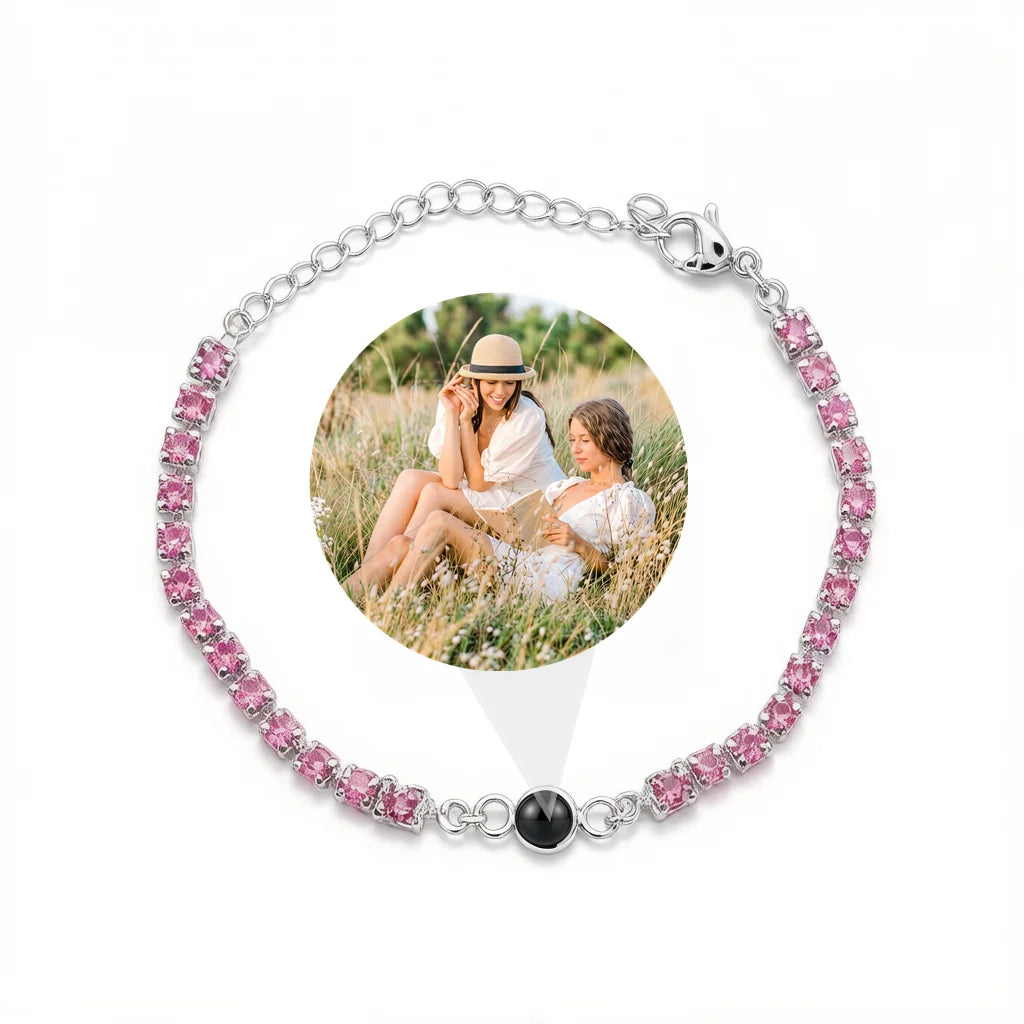 Personalized Crystal Tennis Photo Projection Bracelet - Pink