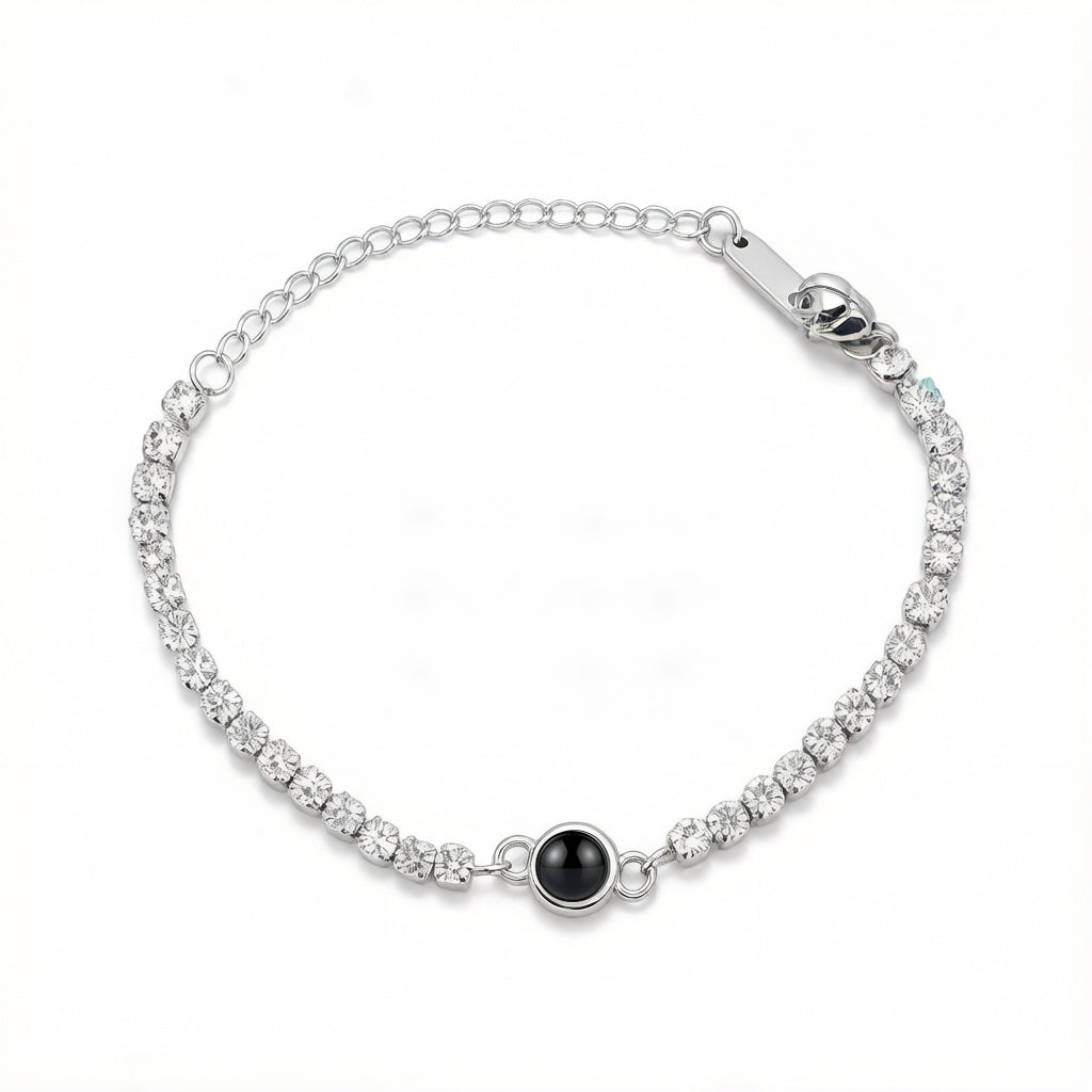 Personalized Crystal Tennis Photo Projection Bracelet - Silver