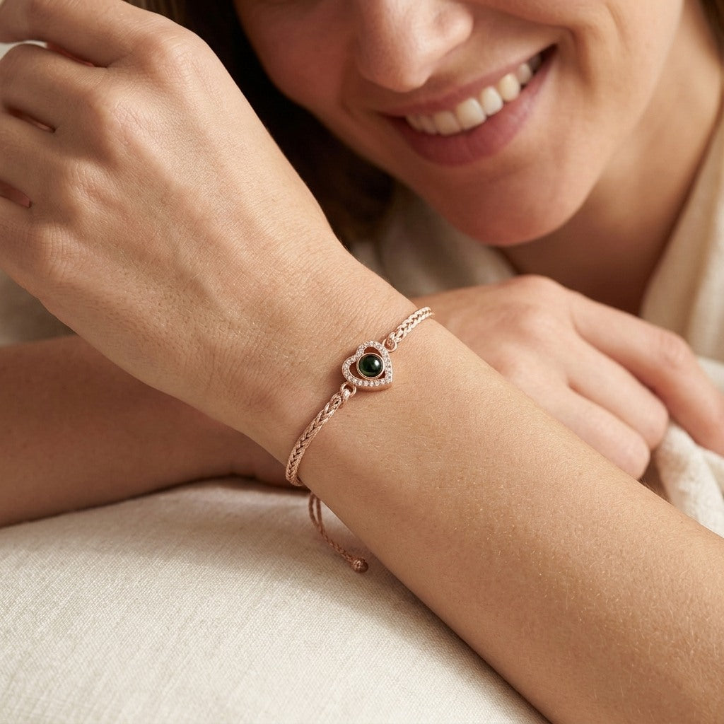 Personalized Braided Rope Heart Photo Projection Bracelet