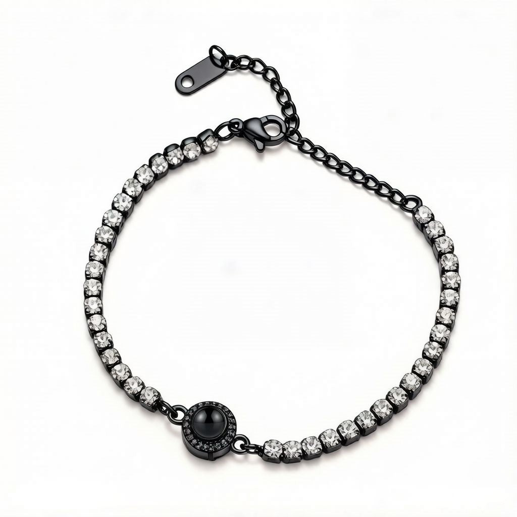 Personalized Crystal Photo Projection Bracelet - Black