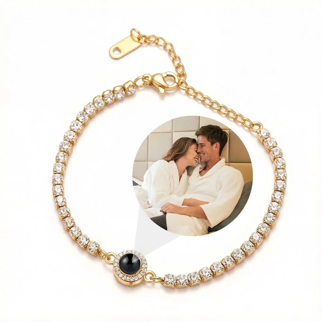 Personalized Crystal Photo Projection Bracelet - Gold