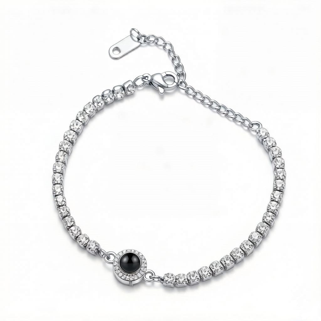 Personalized Crystal Photo Projection Bracelet - Silver