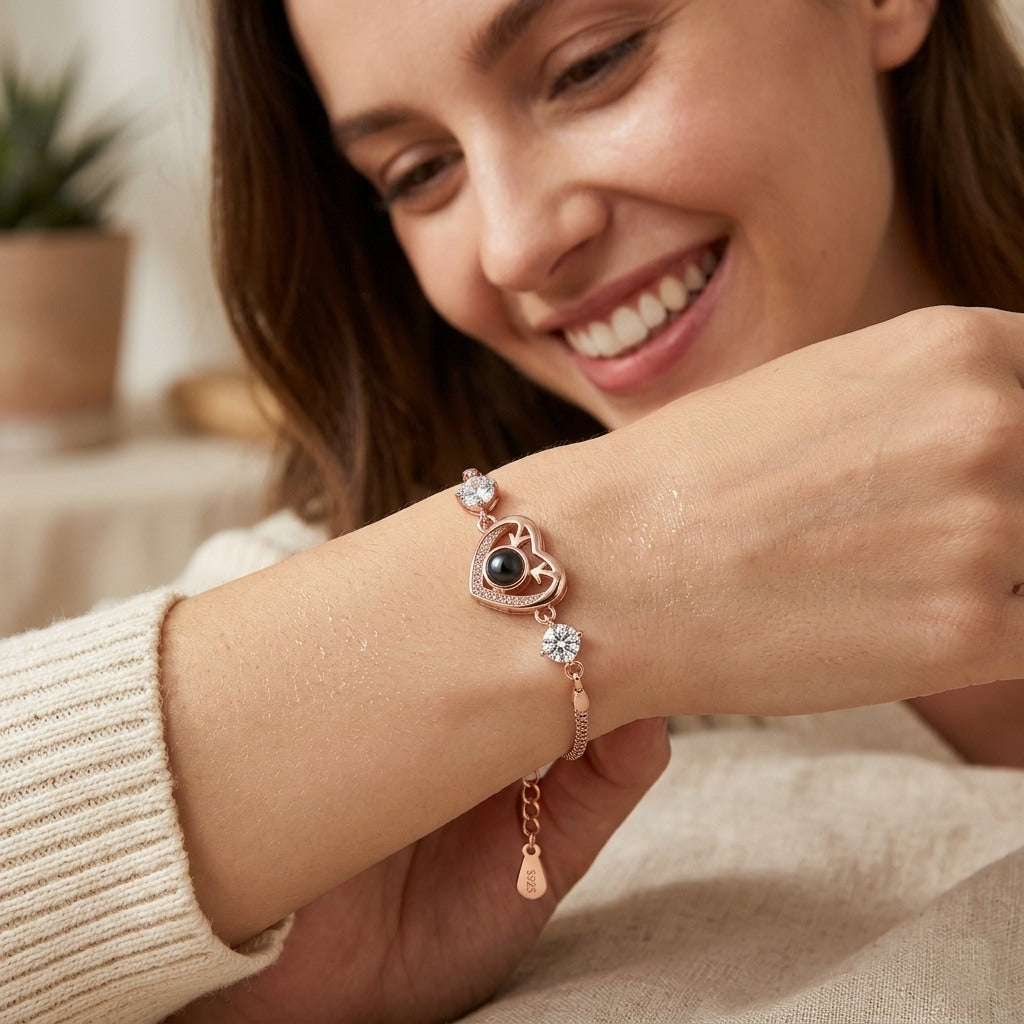 Personalized Crystal Accent Heart Photo Projection Bracelet