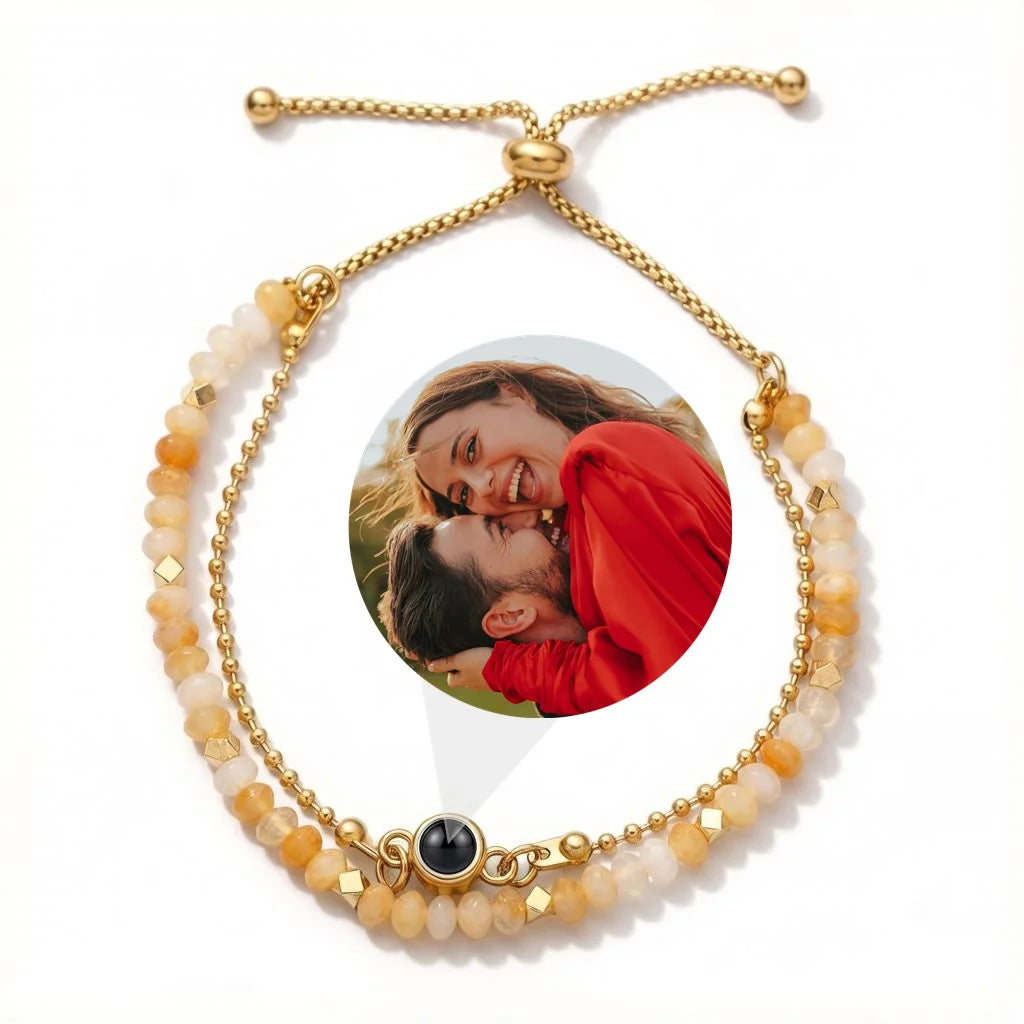 Personalized Layered Snake Chain Photo Projection Bracelet - Honey Yellow