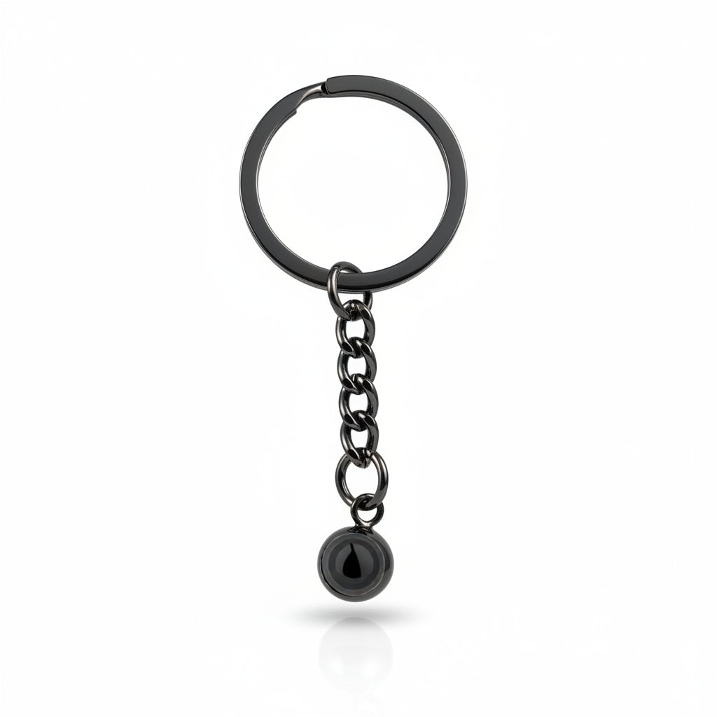 Personalized Circle Photo Projection Keychain - Black