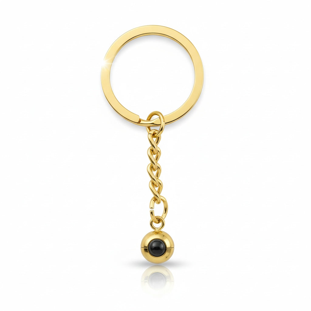 Personalized Circle Photo Projection Keychain - Gold