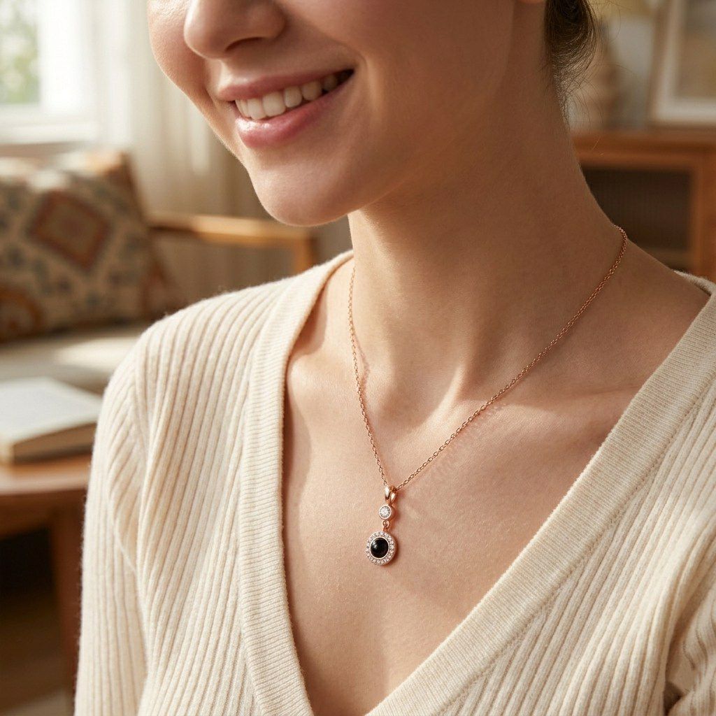 Personalized Sparkling Circle Photo Projection Necklace