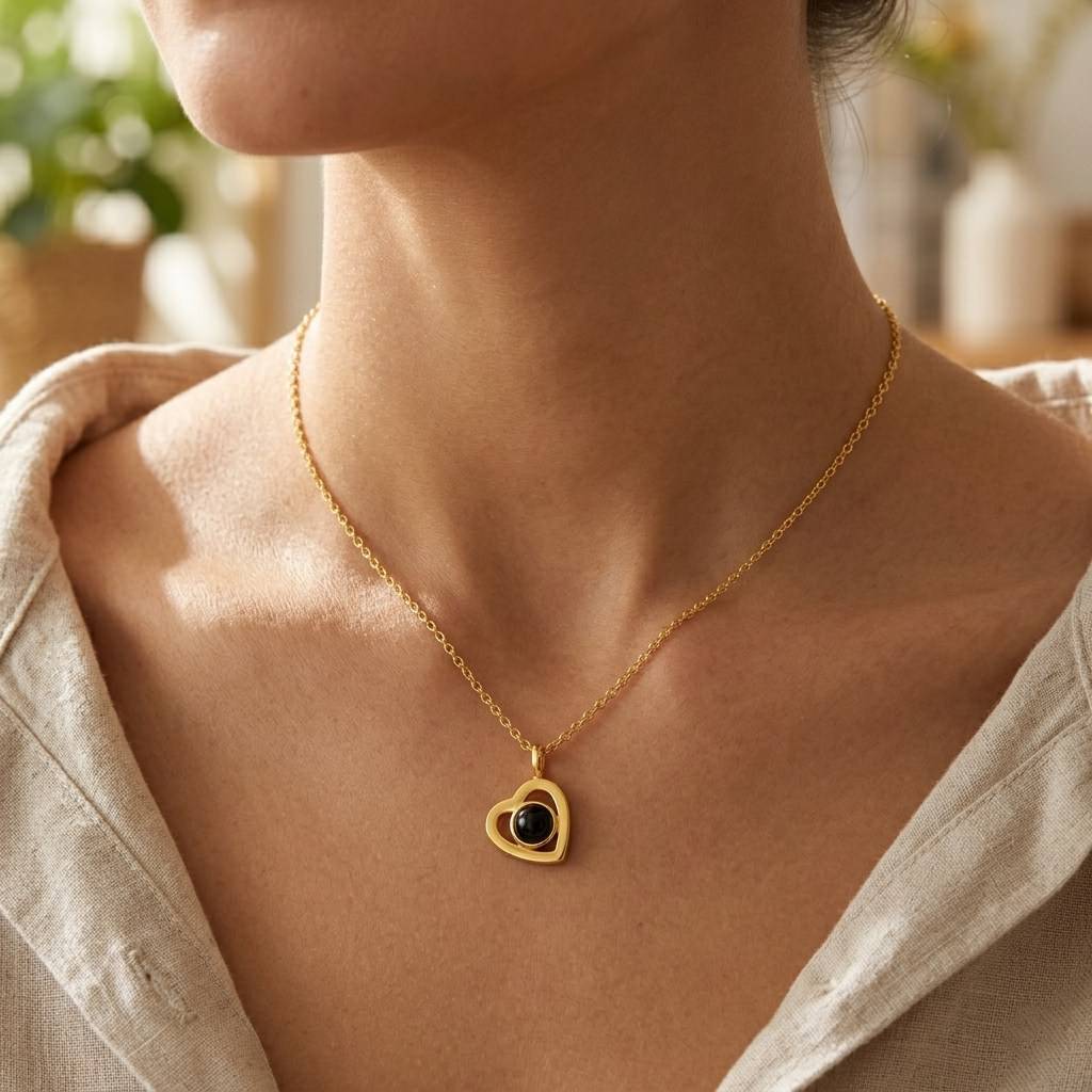 Personalized Minimalist Heart Photo Projection Necklace