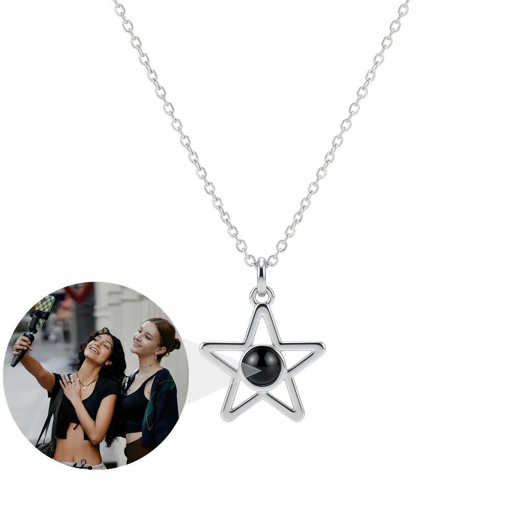 Personalized Star Pendant Photo Projection Necklace - Silver