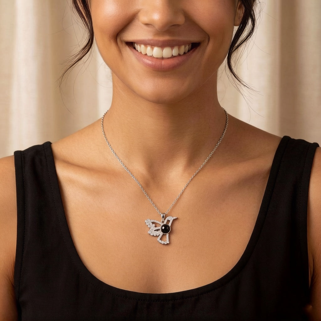 Personalized Hummingbird Photo Projection Necklace