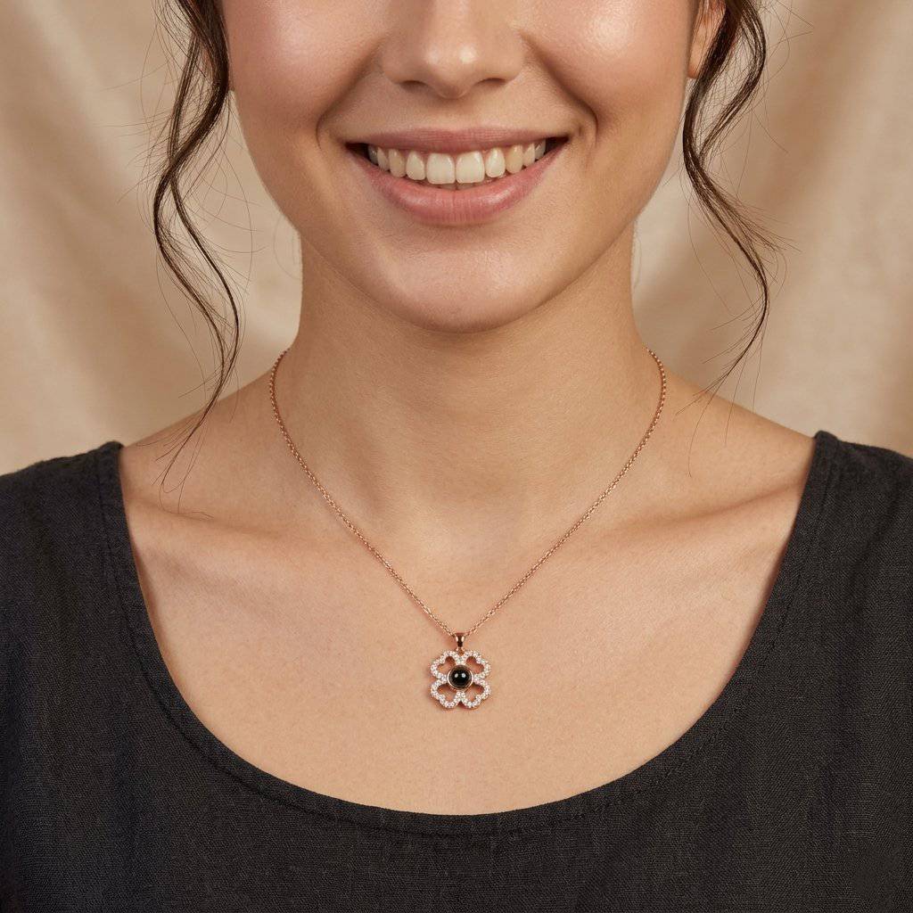 Personalized Four-Leaf Clover Photo Projection Necklace