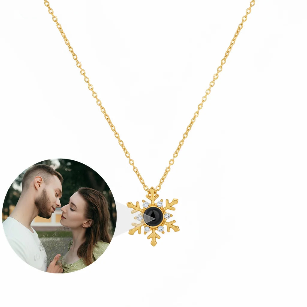 Personalized Snowflake Photo Projection Necklace - Gold