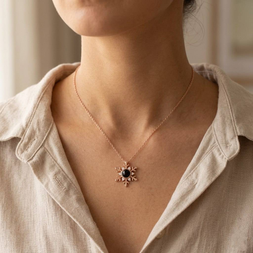 Personalized Snowflake Photo Projection Necklace