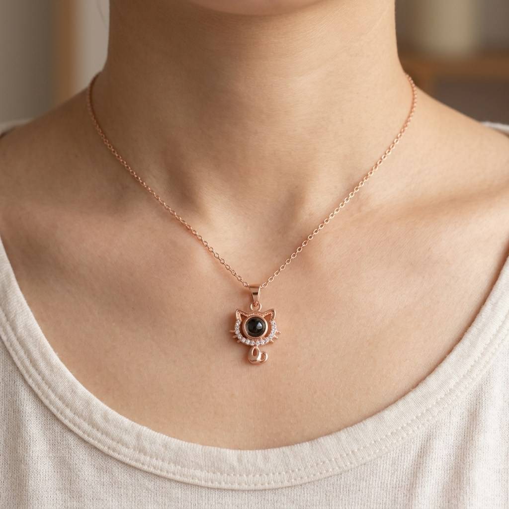 Personalized Cat Pendant Photo Projection Necklace