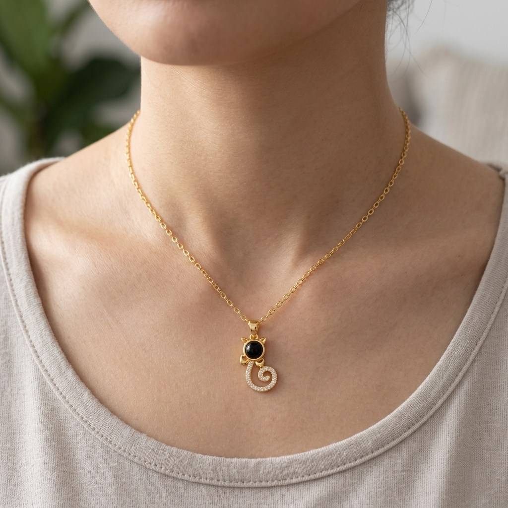 Personalized Cat Silhouette Photo Projection Necklace