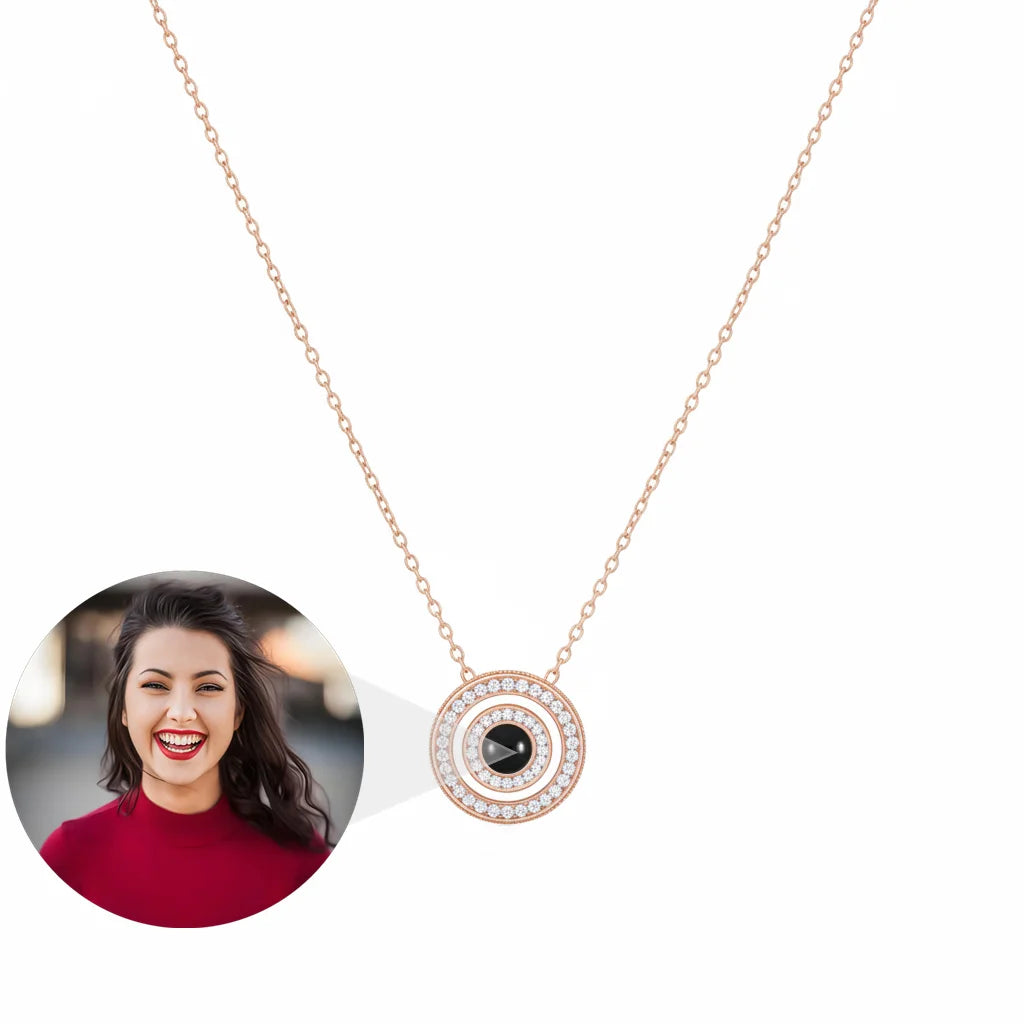 Personalized Double Circle Photo Projection Necklace - Rose Gold