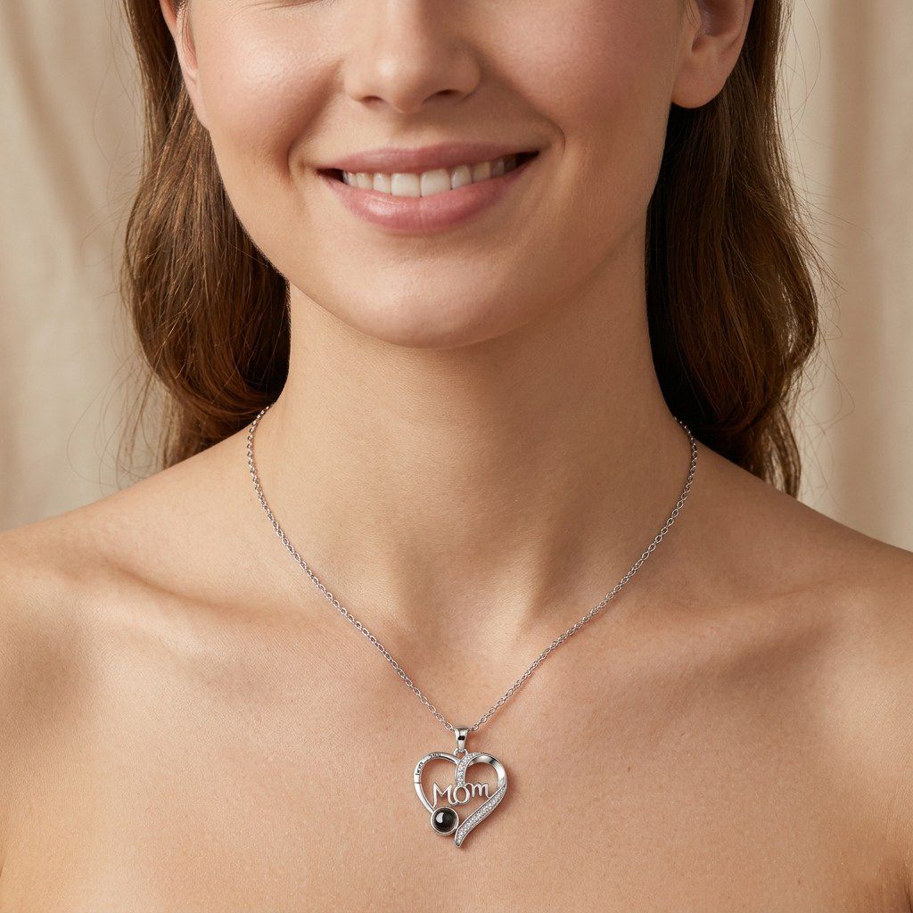 Personalized I Love You Mom Heart Photo Projection Necklace